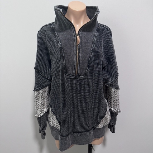 BKE Quarter Zip Pieced Pullover Washed Black Buckle XL Thermal Waffle Knit - Picture 2 of 9